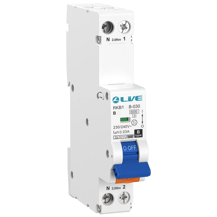 Live Electrical 1P+N 10kA C Curve 30mA Bi-Directional Compact RCBO Type B
