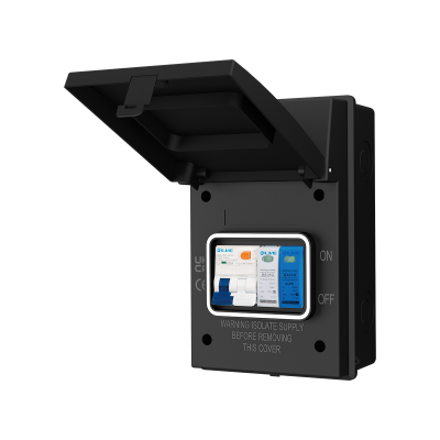 Live Electrical AGU4-SNR/B 4 Way IP65 Black Metal Garage/EV Charging Unit with 40A Type A DP RCBO C Curve & 20/40kA 1P+N Surge Protective Device