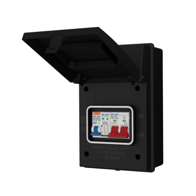 Live Electrical AGU4-SR/B 4 Way IP65 Black Metal Garage/EV Charging Unit with 100A Main Switch, 40A Type A SP RCBO B Curve & 20/40kA DP Type 2 SPD