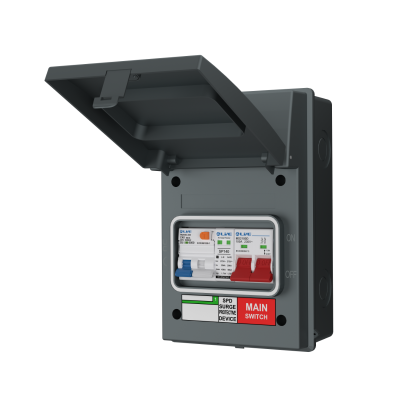 Live Electrical AGU5-SRTC/G 5 Way IP65 Grey Metal Garage/EV Charging Unit with 100A Main Switch, 40A Type A DP RCBO C Curve & 20/40kA DP Type 2 SPD