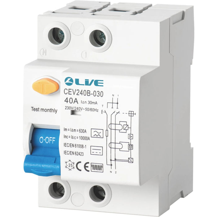 Live Electrical CEV263B-030 2 Pole 3 Module 63A 30mA Type B RCCB