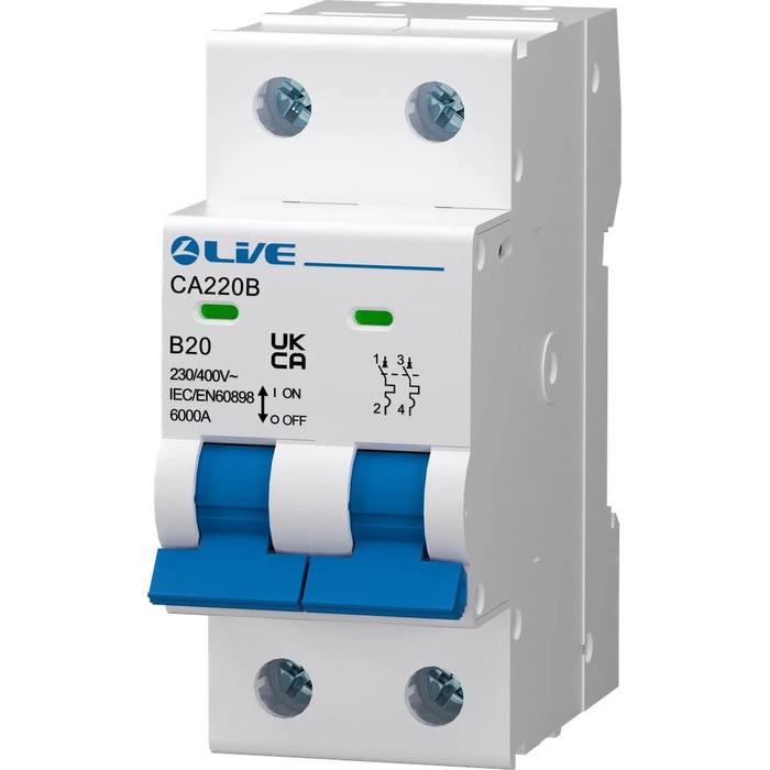 Live Electrical Double Pole 6kA B Curve MCB