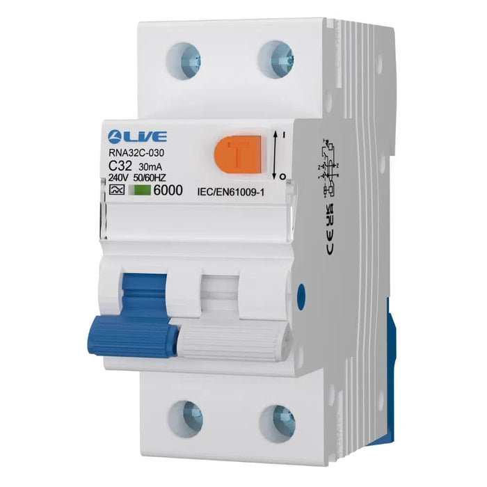 Live Electrical Double Pole 6kA C Curve 30mA Bidirectional RCBO Type A