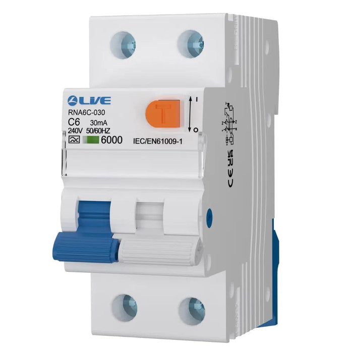 Live Electrical Double Pole 6kA C Curve 30mA Bidirectional RCBO Type A