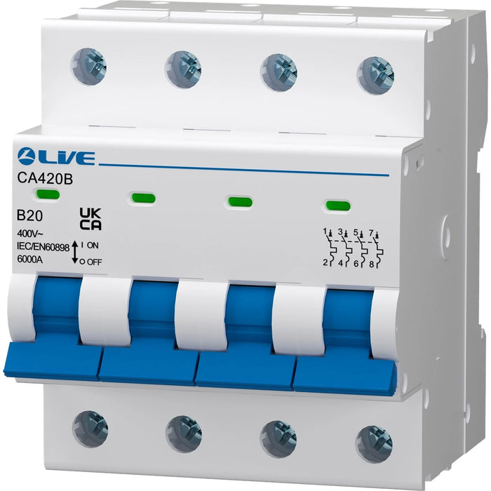 Live Electrical Four Pole 6kA C Curve MCB