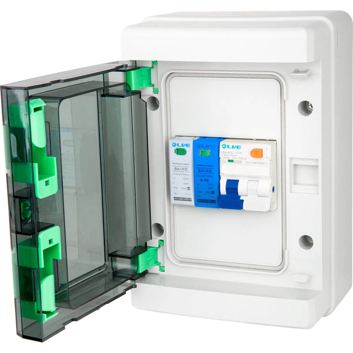 Live Electrical LEV440SP-BP 4 Way IP65 Plastic EV Charging Unit with 40A Type A DP RCBO B Curve & 20/40kA 1P+N Surge Protective Device