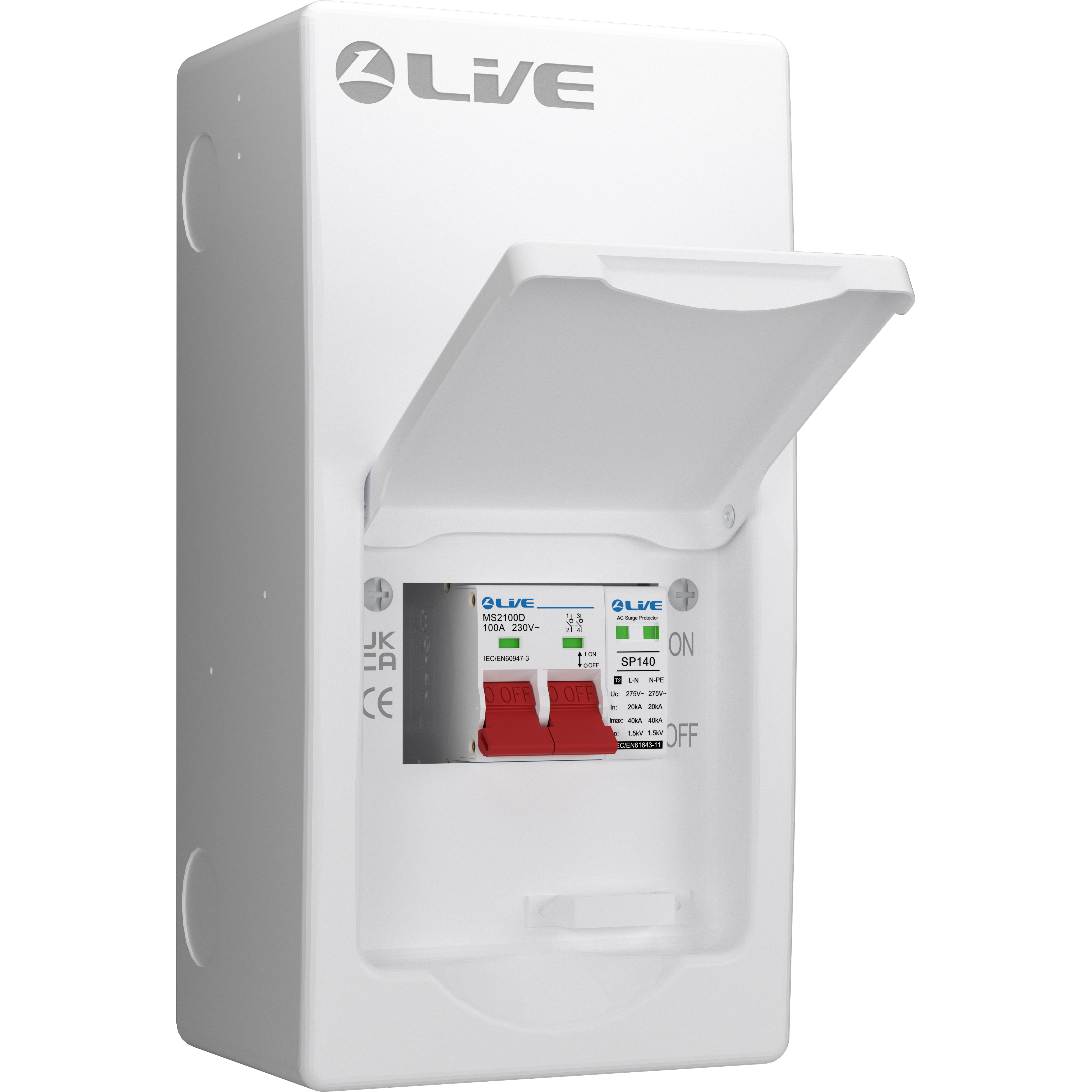 Live Electrical LSMC04S-SP 4 Module Metal SRN Consumer Unit with 100A Main Switch and SPD