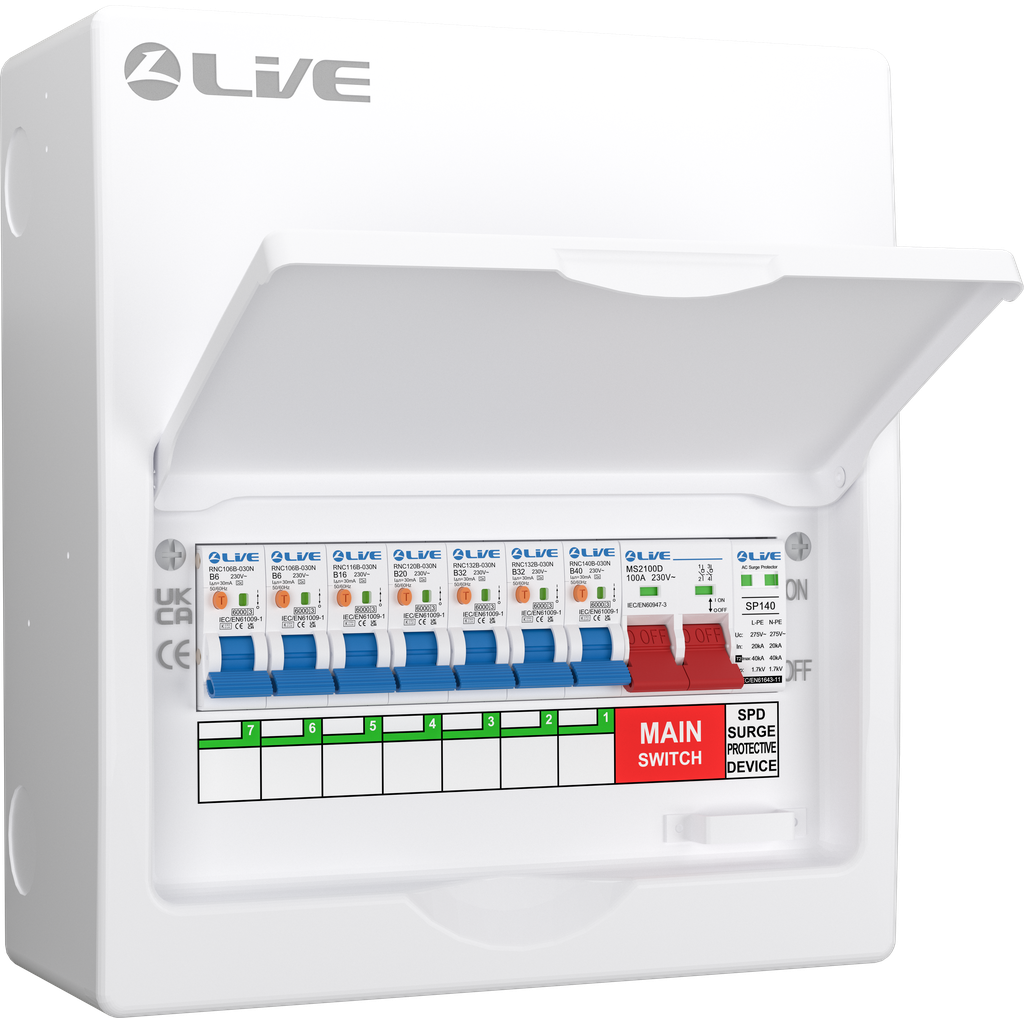 Live Electrical LSMC10S-SP 10 Module Metal SRN Consumer Unit with 100A Main Switch and SPD