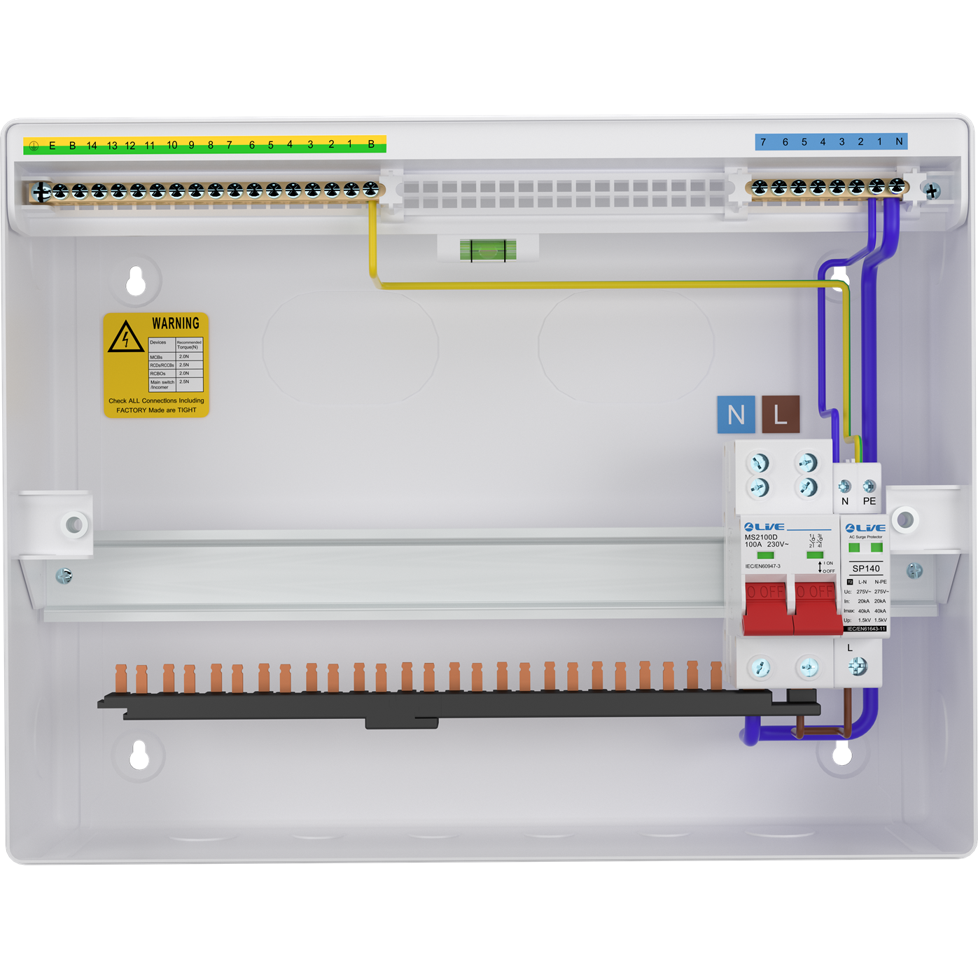 Live Electrical LSMC12S-SP 12 Module Metal SRN Consumer Unit with 100A Main Switch and SPD