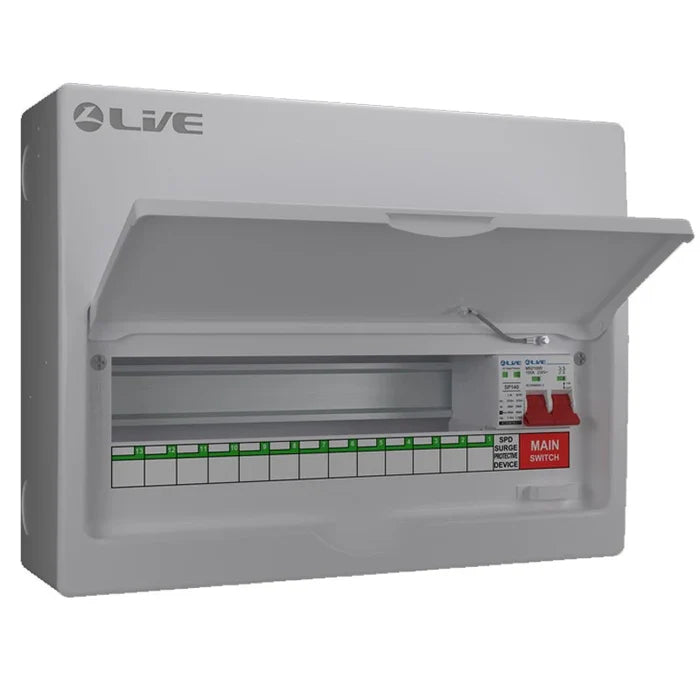 Live Electrical LSMC16M-SP 13 Usable Way Metal Consumer Unit with Main Switch and T2 SPD