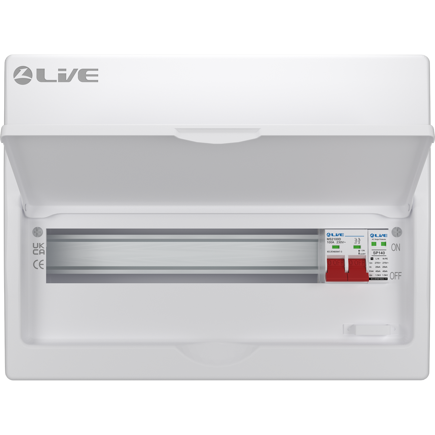 Live Electrical LSMC16S-SP 16 Module Metal SRN Consumer Unit with 100A Main Switch and SPD