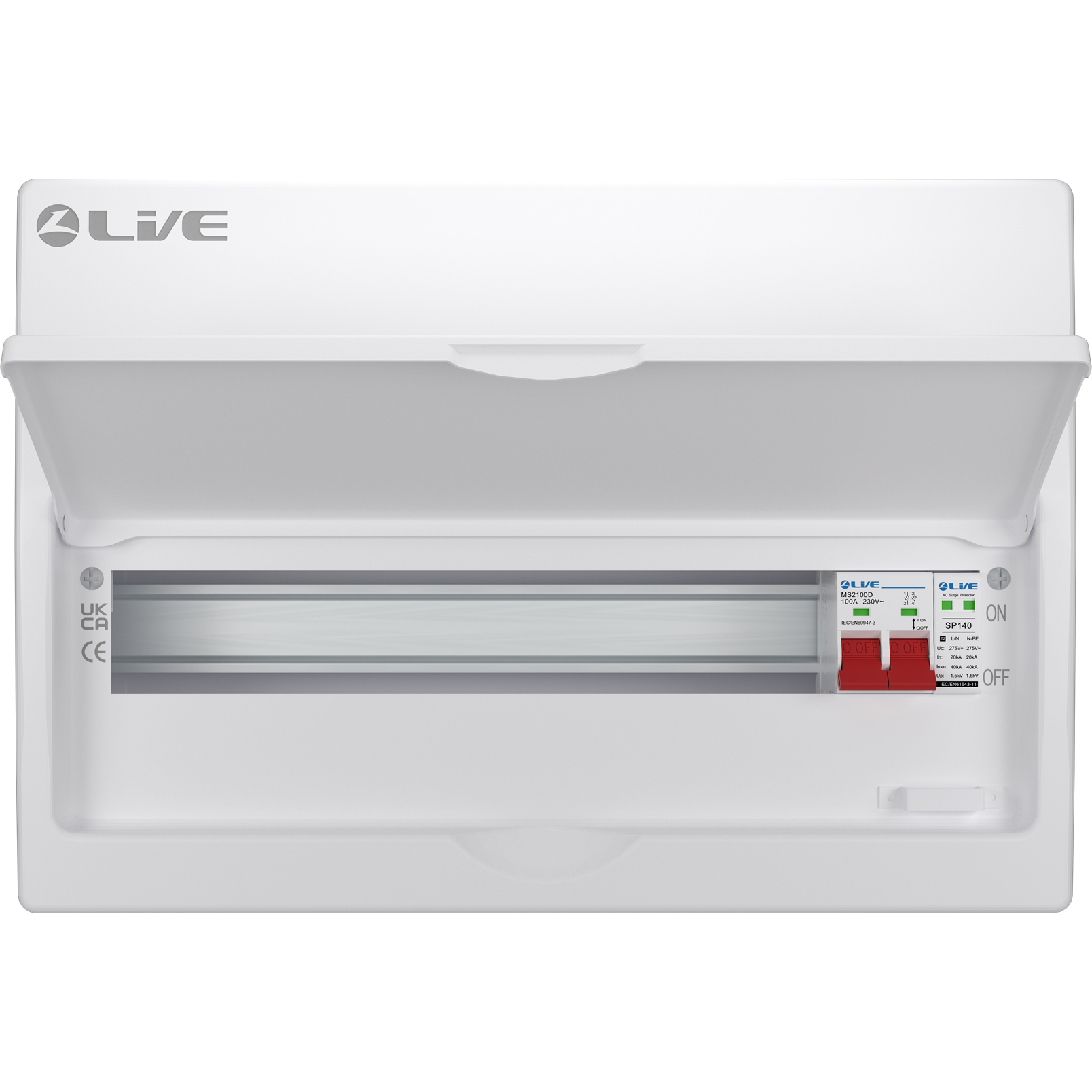 Live Electrical LSMC18S-SP 18 Module Metal SRN Consumer Unit with 100A Main Switch and SPD