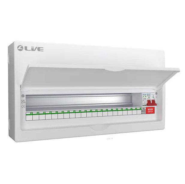 Live Electrical LSMC24M-SP 21 Usable Way Metal Consumer Unit with Main Switch and T2 SPD