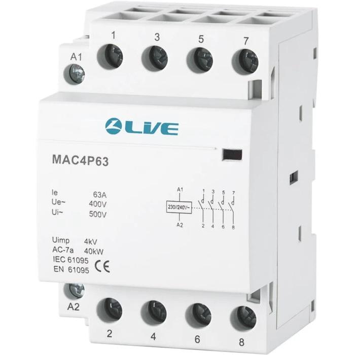 Live Electrical MAC4P63 4 Pole 63A Modular AC Contactor