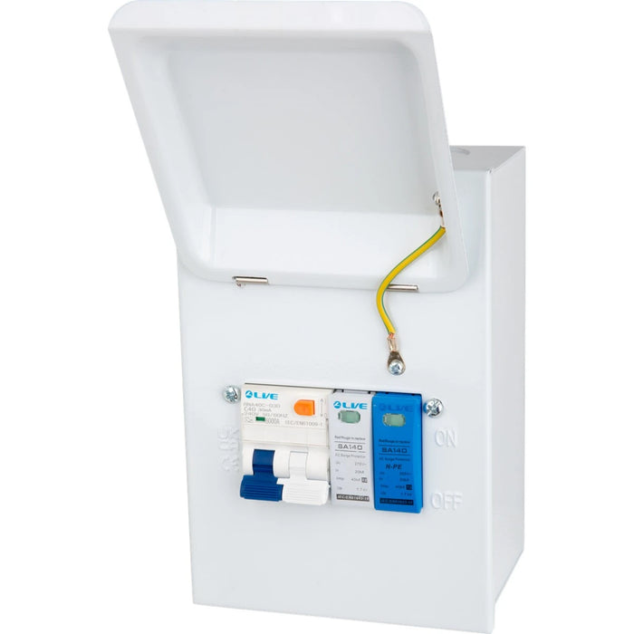 Live Electrical MMGU20-SP 4 Way IP40 Metal EV Charging Unit with 20A Type A DP RCBO C Curve & 20/40kA 1P+N Surge Protective Device