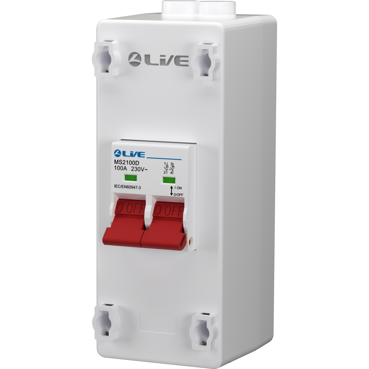 Live Electrical PEN2100D 2 Way Plastic Enclosure with 100A DP Main Switch