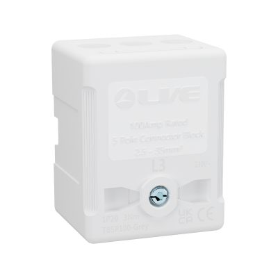 Live Electrical TB5P100-GREY 5 Way 100A Rated Terminal Block Grey, Terminal Capacity up to 35mm2