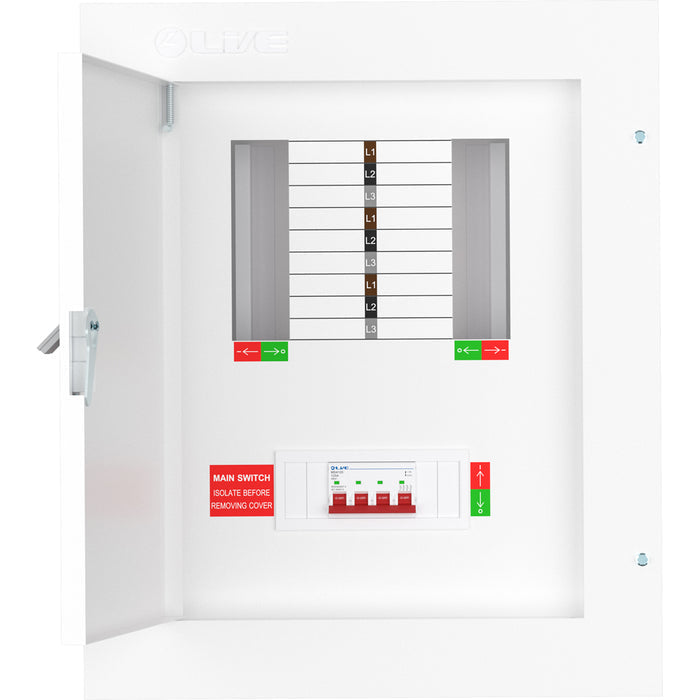 Live Electrical TPN06-125 6 Way TP&N Distribution Board with 4 Pole 125A Main Switch Incomer