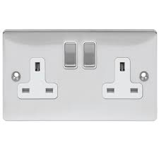 Niglon D-S132DPS-BCW Socket 2 Gang Double Pole Brushed Chrome