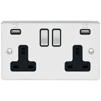 Niglon D-S132USB-BC Brushed Chrome USB Socket 2 Gang 13A