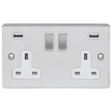 Niglon D-S132USB-BCW Brushed Chrome USB Socket 2 Gang 13A