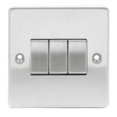 Niglon D-SP632-BCM Brushed Chrome Switch 3 Gang 2 Way 10A