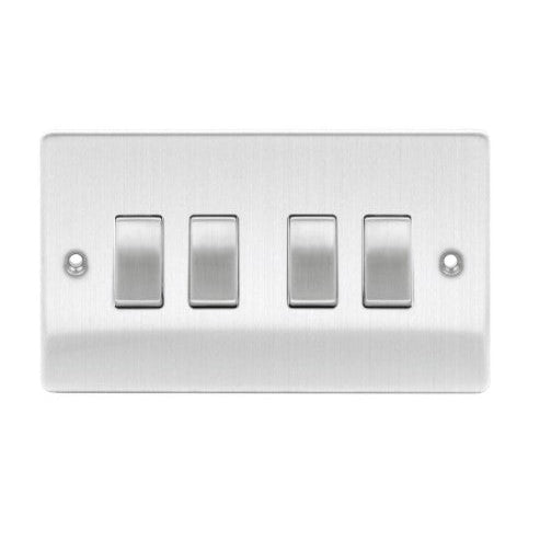 Niglon D-SP642-BCM Brushed Chrome Switch 4 Gang 2 Way 10A