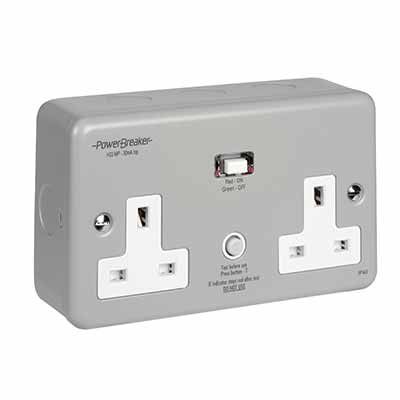 PowerBreaker H22-MP 13A DP 2 Gang Unswitched Passive Type A RCD Socket Metal Clad