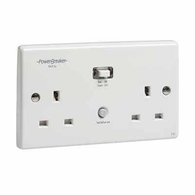 PowerBreaker H22-WP 13A 2 Gang Type A Passive Unswitched RCD Socket White