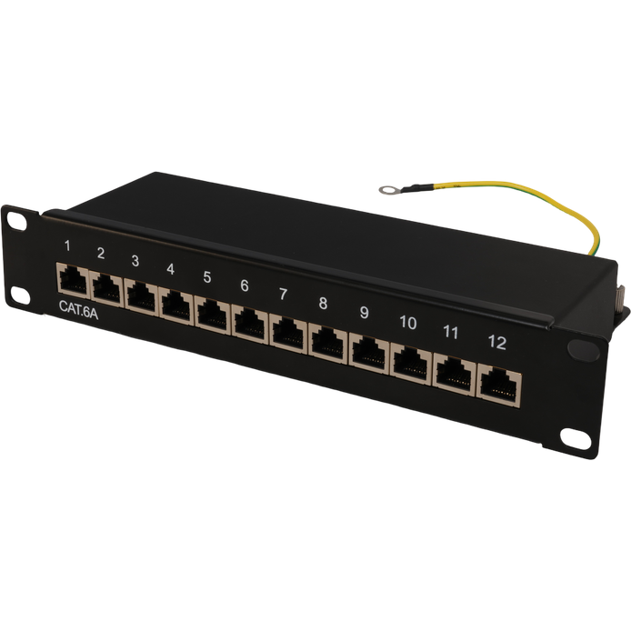 Securiflex SFX/ACC-MM-PP-C6A-12-1U-1 10" 12 Port CAT6A 90 Degree Screened Patch Panel Black