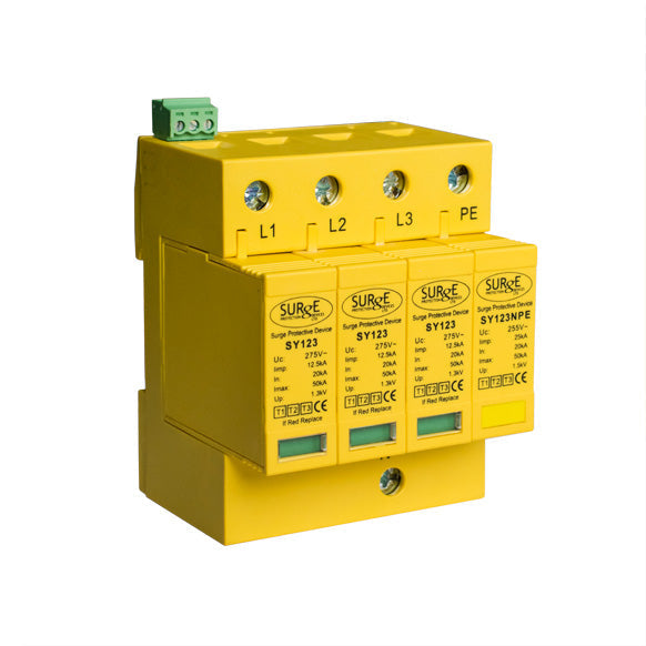 Surge Protection Devices Ltd SY12350KA4P 50kA 4 Module 3 Pole Type 1+2+3 Combined Lightning and Surge Protector
