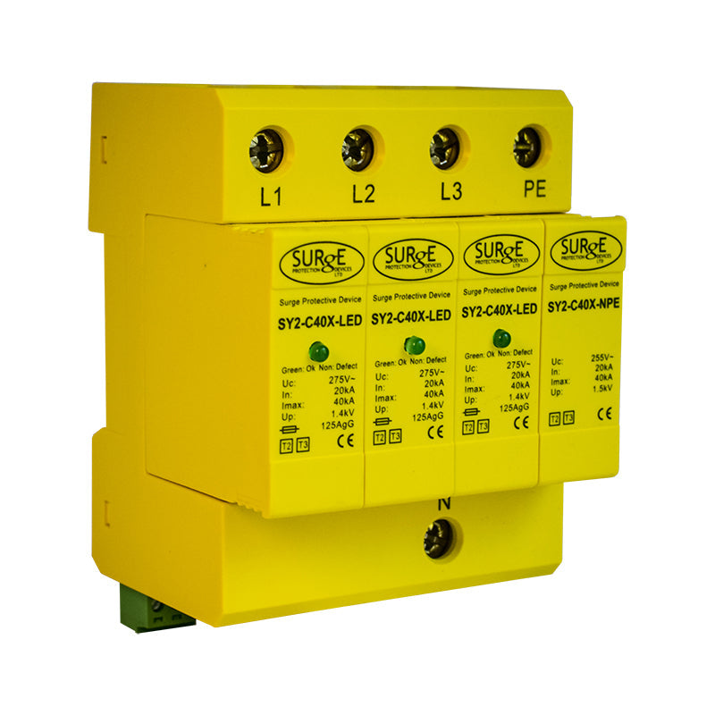 Surge Protection Devices Ltd SY2-C40XLED 4 Module Three Phase and Neutral Type 2+3 Surge Protector with LED Indication