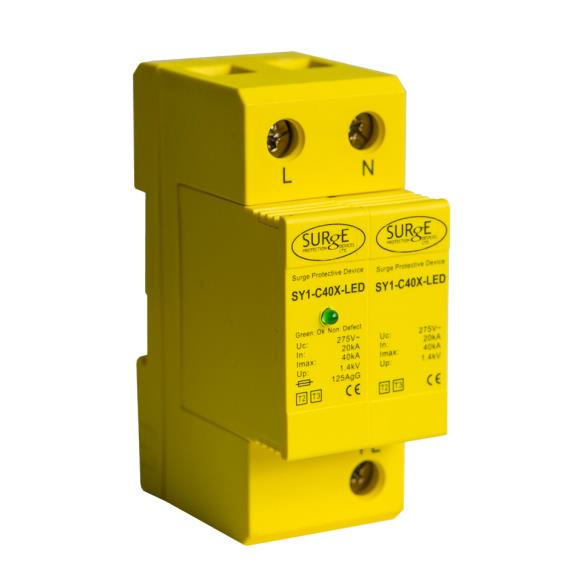 Surge Protection Devices SY1-C40XLED 2 Module Single Phase and Neutral Type 2+3 Surge Protector with LED Indication