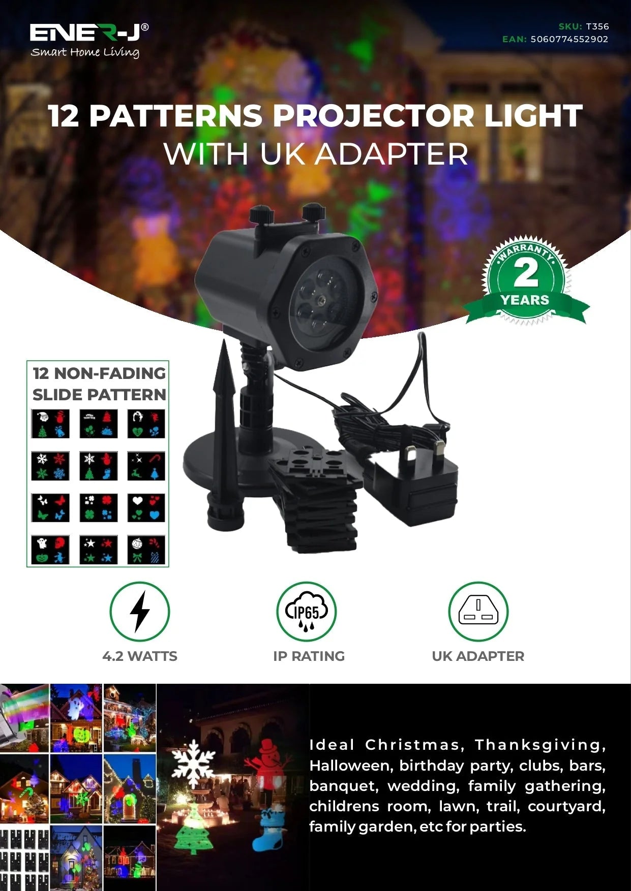Ener-j T356 LED Projector Light with 12 Patterns