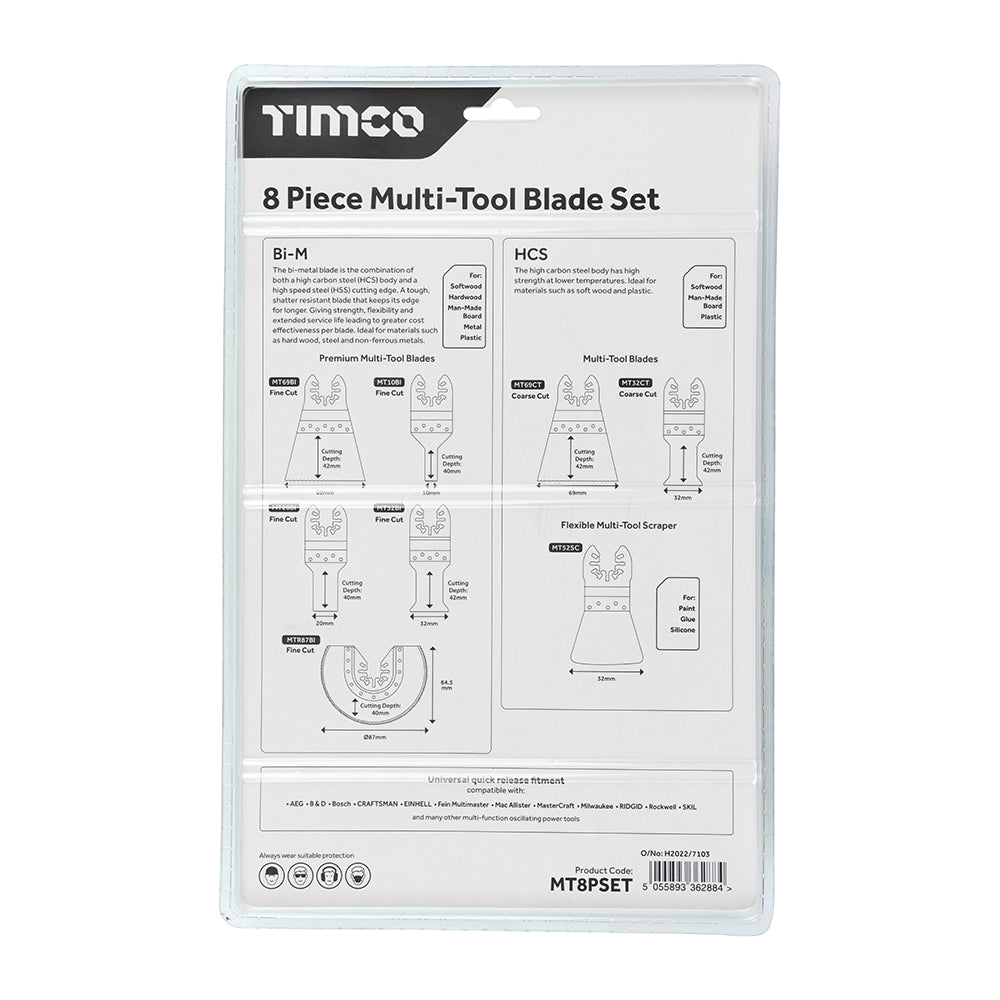 TIMco MT8PSET Multi-Tool Blade Set - 8 Piece Set