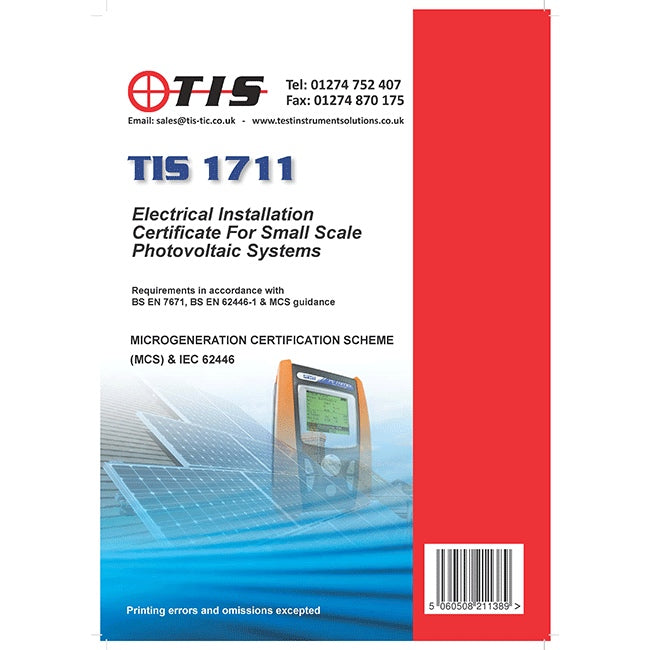 TIS TIS1711 PV Electrical Installation Certificate