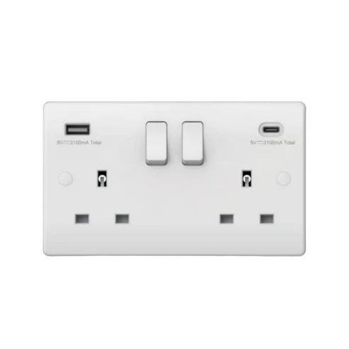 Thrion VN292 13A 2 Gang Switched Socket with USB A + C 3.1A