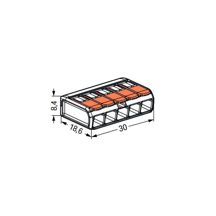 Wago 221-415 5 Way Compact Lever Cable Connector 4mm Orange (Pack of 25)